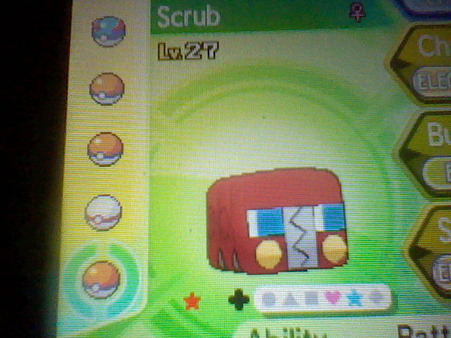 Shiny Charjabug, nicknamed Scrub